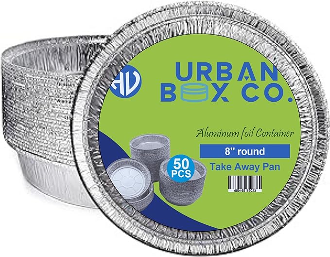 8” Round Aluminum Foil Pans - 100 Pack No Lid | Disposable Deep-Sided Baking Pans for Pie, Cooking, Meal Prep & Storage | Freezer & Oven Safe, Recyclable Tins for Baking Delicious Pies.