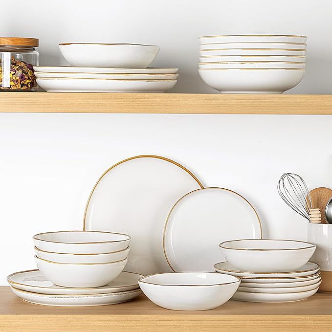 AmorArc Ceramic Dinnerware Sets,Handmade Reactive Glaze Stoneware Plates and Bowls Sets,Highly Chip and Crack Resistant | Dishwasher & Microwave Safe Dishes Set,Service for 4 (12pc)