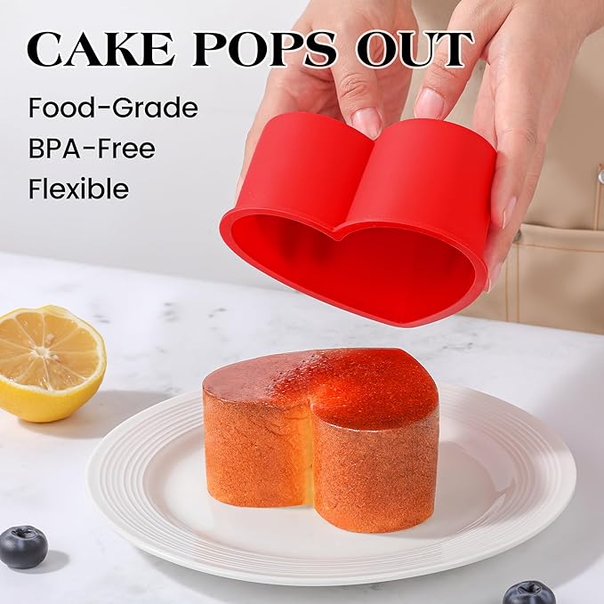 4 Inch Mini Heart Shaped Cake Pans Nonstick Silicone Heart Cake Molds for Baking Set of 2 (Red)
