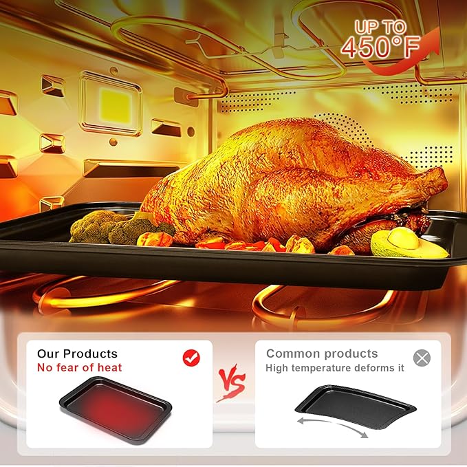 EWFEN Bakeware Sets, Baking Pans Set, Nonstick Oven Pan for Kitchen with Wider Grips, 7-Piece with Round/Square Cake Pan, Loaf Pan, Muffin Pan, Cookie Sheet, Roast Pan, Cooling Rack, Carbon Steel Bake