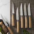 Natura Series 4.5” Serrated Steak Knife Set of 6, High Carbon Stainless Steel, Wooden Handle