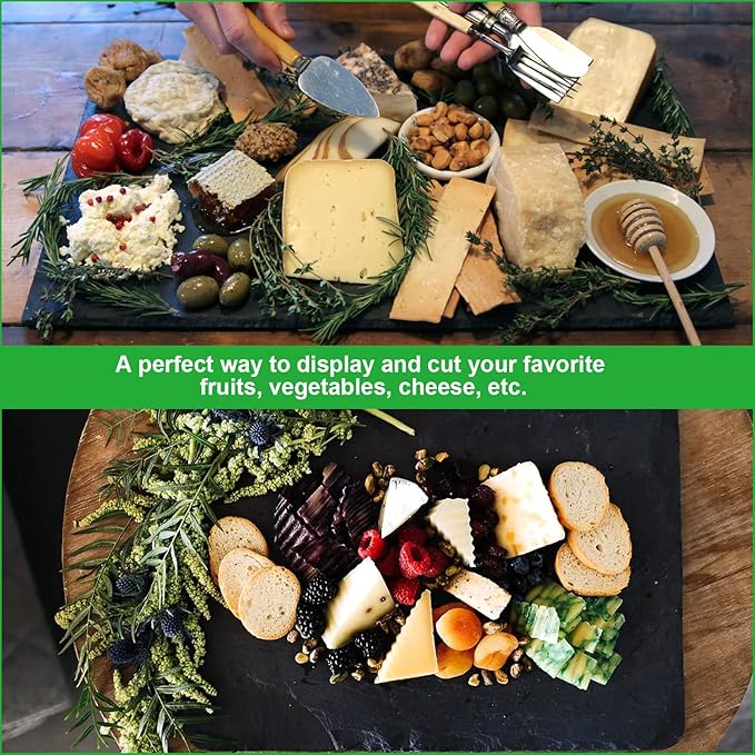 6 Pack 12x6 Inch Large Slate Cheese Board, Natural Stone Serving Plates, Black Charcuterie Board Cutting Board, Gourmet Serving Platter Tray for Cheese Sushi Pastry Bread Snack Meat Pastry