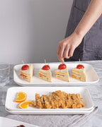 DELLING Large Serving Platter Set 16/14/12inch Large Serving Tray - Rectangular White Serving Trays for Party, Sushi, Oven Safe Dinnerware Set of 3, White