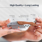Hicoup Wine Opener - Professional Corkscrews for Wine Bottles w/Foil Cutter and Cap Remover - Manual Wine Key for Servers, Waiters, Bartenders and Home Use - Wood, Bai Ying