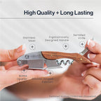 Hicoup Wine Opener - Professional Corkscrews for Wine Bottles w/Foil Cutter and Cap Remover - Manual Wine Key for Servers, Waiters, Bartenders and Home Use - Red Pear Wood