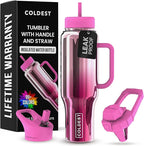 Coldest Tumbler with Handle and Straw - 100% Spill Proof Tumbler with Straw (3 Lids) - Stainless Steel Insulated Leakproof Tumblers for Women & Men - Cup Holder Friendly - 46 oz (Tour De Nova)