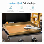 GREEN PARTY 2 Burner BBQ Propane Gas Griddle with Collapsible Stand, 18 Inch Portable Griddle with Side Table & 253 Sq. In. Cooking Area, Flat Top Gas Grill for Outdoor Cooking Garden Patio Backyard