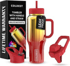 Coldest Tumbler with Handle and Straw - 100% Spill Proof Tumbler with Straw (3 Lids) - Stainless Steel Insulated Leakproof Tumblers for Women & Men - Cup Holder Friendly - 36 oz (Phoenix Nova)