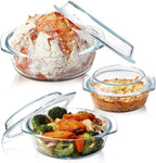 NUTRIUPS Round Glass Casserole Dish Set, Casseroles Cookware with Glass Lid, Casserole Dish With Lid(Set of 3-0.65L+1L+1.4L)