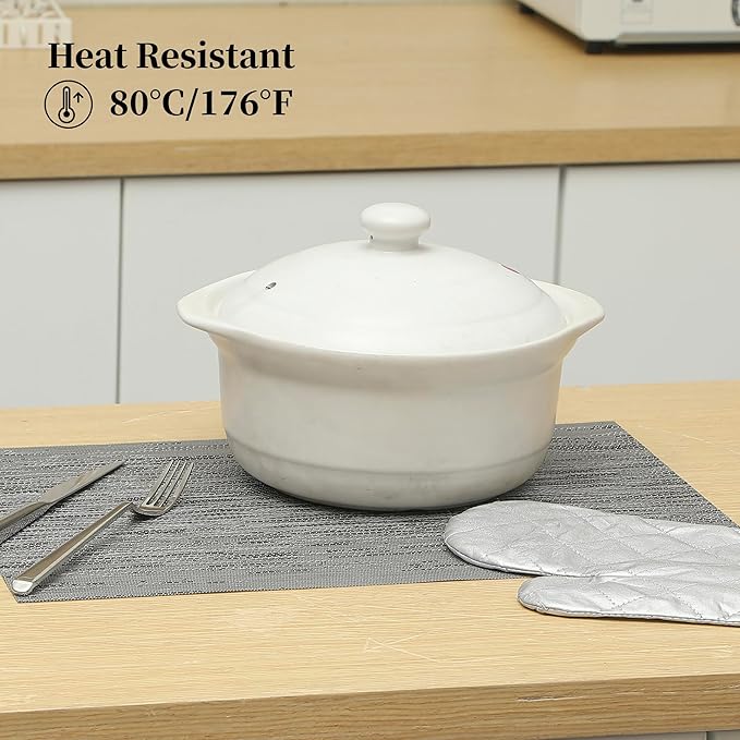 Leetaltree Grey Placemats, Heat Resistant Non-Slip Place mats for Dining Table, Washable Durable PVC Vinyl Woven Table Mats (Set of 8)