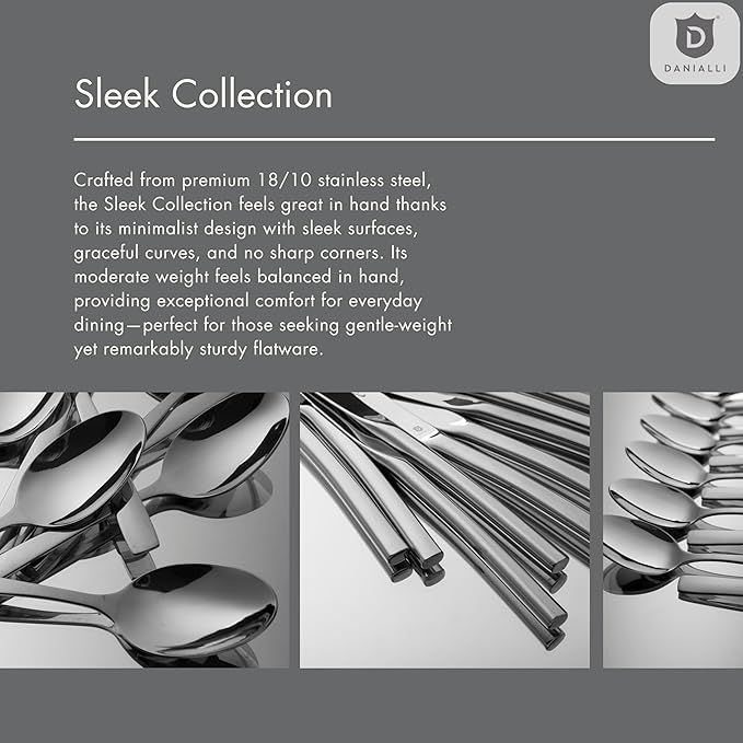80 Piece Silverware Set For 16, 18 10 Stainless Steel Silverware Set, Modern Sleek Flatware Set Includes Knife/Fork/Spoon & Long Teaspoon/Salad Fork Mirror-Polished & Dishwasher Safe Cutlery