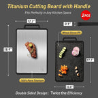 2 Packs Pure Titanium Cutting Boards for Kitchen Chopping Board with Handle Large Big Small Kitchen Meat Butcher Block 2 in 1 Titanium and Wheat Straw PP Not Wood Bamboo Plastic Silicone Black/Grey