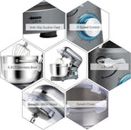 Aucma Stand Mixer,6.5-QT 660W 6-Speed Tilt-Head Food Mixer, Kitchen Electric Mixer with Dough Hook, Wire Whip & Beater (6.5QT, Gray)