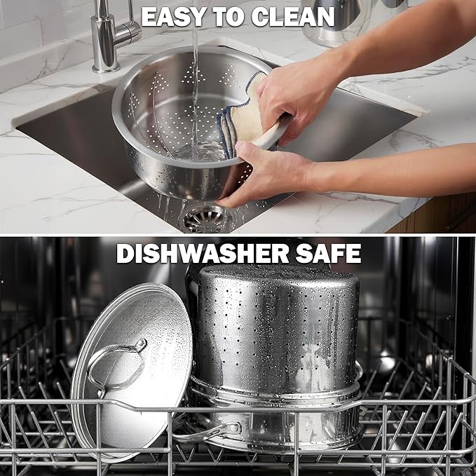 Cooks Standard Pasta Pot 18/10 Stainless Steel 12 Quart, Spaghetti Cooker Steamer Stock Pot Multipots with Strainer Insert, Stainless Steel Lid, 4-Piece Set