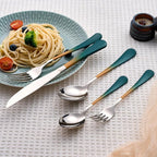 20 Piece Green and Orange 18/0 Flatware Utensil Set for 4, Include Dinner Knife,Dinner Forks,Dinner Spoons,Salad Forks,Teaspoons,Silverware Set for 4, Dishwasher Safe