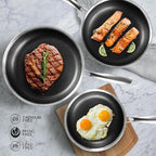Innerwell 6 Piece Stainless Steel Frying Pan Set with Lids Cookware Set Nonstick Honeycomb Frying Pan Set 3pcs W/Stay Cool Handle Skillet Works Pan for Cooking with Induction Gas Stovetops