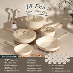 Astercook 18 Pcs Pots and Pans Set Non Stick Dog Paw Series Ceramic Induction Kitchen Cookware Sets Healthy Kitchen Cooking Set with Frying Pans Set NON TOXIC（PFAS PTFE PFOA PFOS Free）