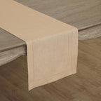 Solino Home Linen Beige Table Runner 72 Inches Long - 100% Pure Linen Hemstitch Table Runner 14 x 72 Inch for Dresser, Dining, Summer, Fall, Autumn, Halloween - Classic Hemstitch