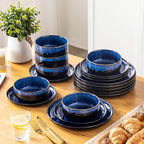 vancasso Starry 18 Pieces Dinnerware Sets for 6, Blue Reactive Glaze Dishes Sets, Ceramic Plates and Bowls Set, Dinner Salad Dessert Plates, and Cereal Bowls Set, Dishwasher and Microwave Safe