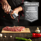 Home EC Original Stainless Steel Sea Salt and Pepper Grinder Set of 2 - Adjustable Ceramic Grinder - Diamond Pattern Glass - Salt and Pepper Shakers - Kitchen Spice Mill - Modern Kitchen Accessories