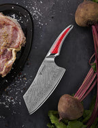7 inch Nakiri Knife, Japanese VG-10 Damascus Steel Meat Cleaver, Ultra Sharp Vegetable Knife with Full-tang Handle in Red Resin, LA-S9 Series