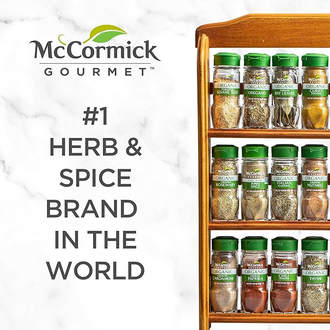 McCormick Gourmet Three Tier Wood 24 Piece Organic Spice Rack Organizer with Spices Included, 27.6 oz