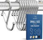 10-Pack Metal S Hooks for Hanging – Heavy-Duty S-Shaped Hooks with Safety Buckle – Fits Bars up to 0.6 In – Anti-Drop Hook for Kitchen, Pot Racks & Towel Bars – Silver (Small)