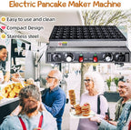 Mini Pancake Maker Machine, 50PCS Electric Nonstick Dutch Pancake Maker 110V 1600W, Commercial Muffin Maker with 2 Thermostats & 2 Timers Separate Control for Home Restaurant (12"D×21"W×7"H)