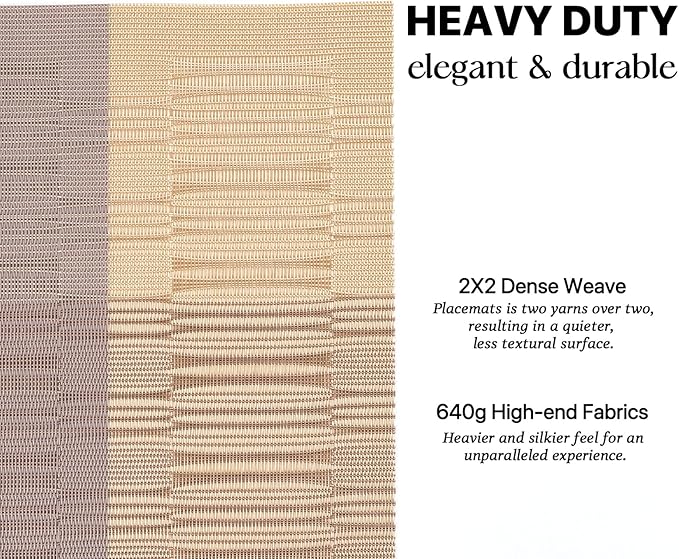 LEXMORE Placemats Set of 6 Vinyl/Plastic Woven Place Mats for Kitchen Table Indoor/Outdoor Washable Placemat Wipeable Dining Table Mats(Gold Dune)