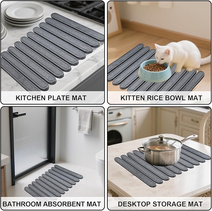 Large Stone Dish Drying Mat for Kitchen Counter, 24"×16"- Quick Drying Diatomaceous Earth Mats for Multi - Purpose, Eco-Friendly ,Super Absorbent, Foldable ,Non-Slip