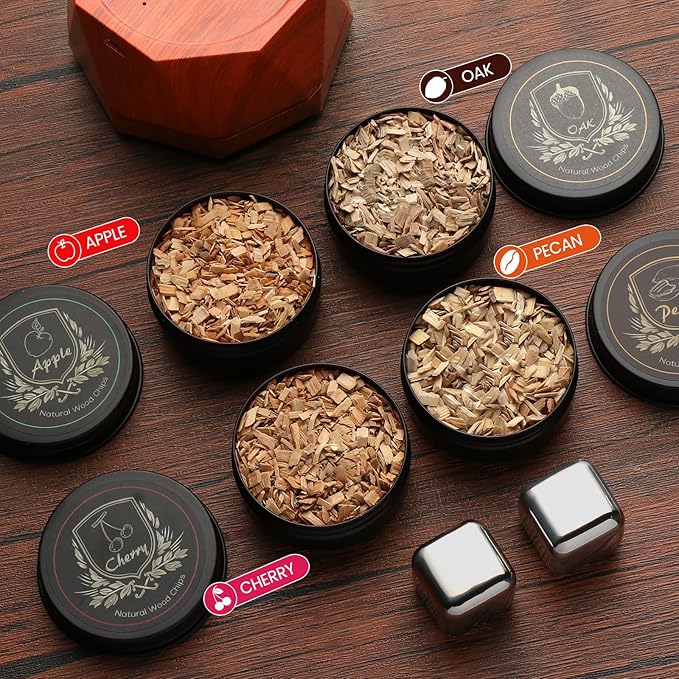 Electric Whiskey Smoker Kit with 4 Wood Chips,2 Whisky Stones,Cocktail Smoker Kit Built-in Lighter, No Butane Needed,Old Fashioned Drink Smoker Kit, Bourbon Whiskey Gifts for Men,Dad,Husband