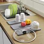 YIGII Dish Drying Rack with 3 X Diatomite Dish Mat- Expandable Dish Drainer for Kitchen in Sink/Countertop Dry Rack, Fast Drying Stone Mat, Dish Rack with Utensil Holder, 5.4”W x 12.1”-18.9”L