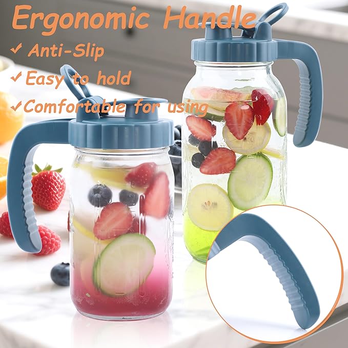 Mason Jar Pitcher 32 OZ With Pour Spout Lids 1 Quart Wide Mouth Water Pitcher Airtight And Leakproof Glass Carafe With Handle And Flip Cap For Milk, Iced Tea, Cold Brew Coffee, Juice, Infused Water