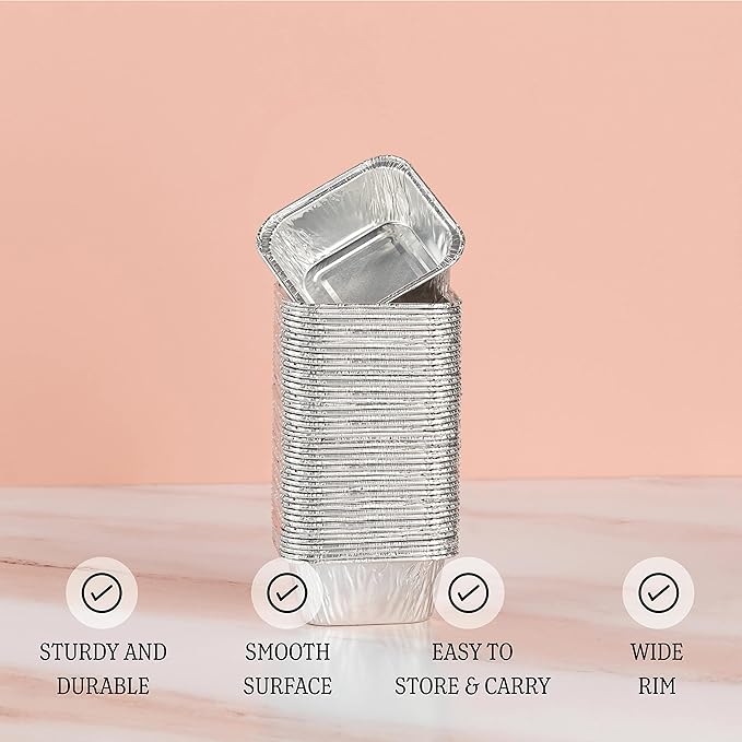 PLASTICPRO Disposable 3'' X 3 X 2'' Inch Square Aluminum Tin Foil Baking Pans Bakeware - Cookware Perfect for Baking Cakes,Brownies,Bread, Meatloaf, Lasagna, Pack of 25