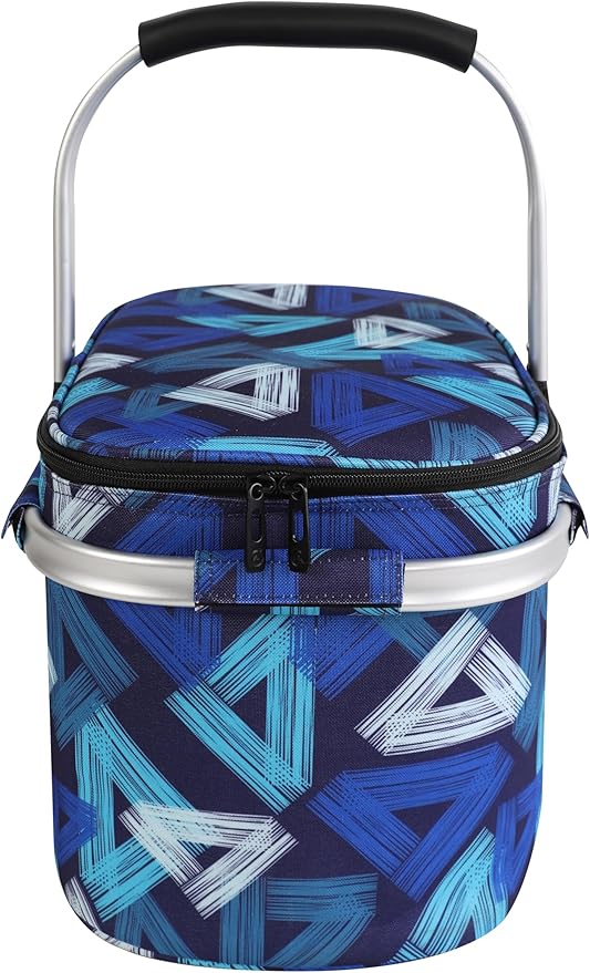 ALLCAMP Insulated Cooler Bag Portable Collapsible Picnic Basket Cooler with Sewn in Frame (Medium Triangle Pattern)