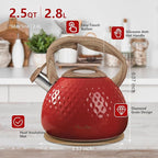 harriet Tea Kettle, Tea Pot for Stovetop, 2.5QT Whistling Kettle with 5-Layers bottom, Food Grade Stainless Steel Kettles with Hot-Resistant Handle Gas Electric Applicable, Red