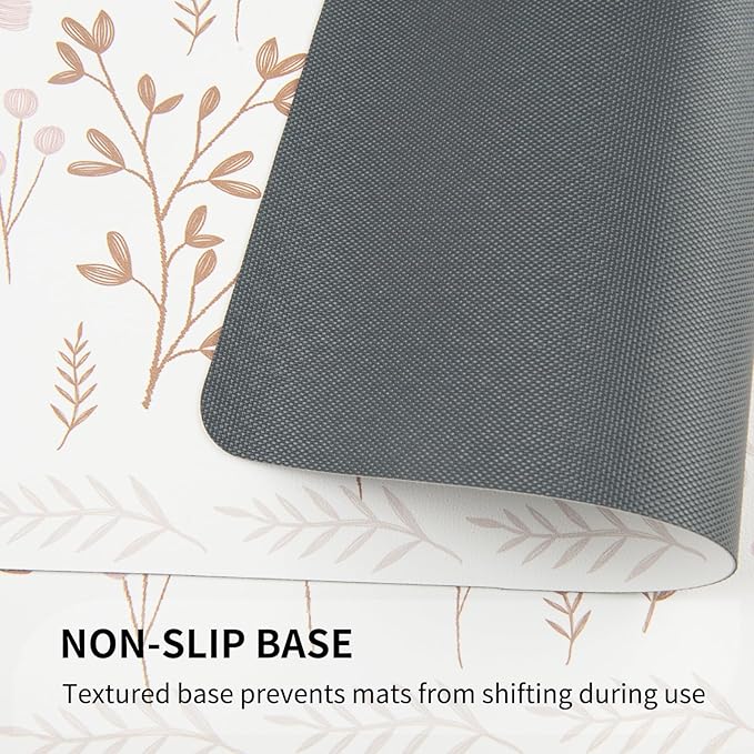 QIYI Placemats Set of 4, 12x18 Inch PU Leather Place Mats for Kitchen Dinning, Heat Resistant Anti Slip Floral Table Mats, Waterproof Wipeable Washable Placemat Party Beige Table Décor, Pink Flowers