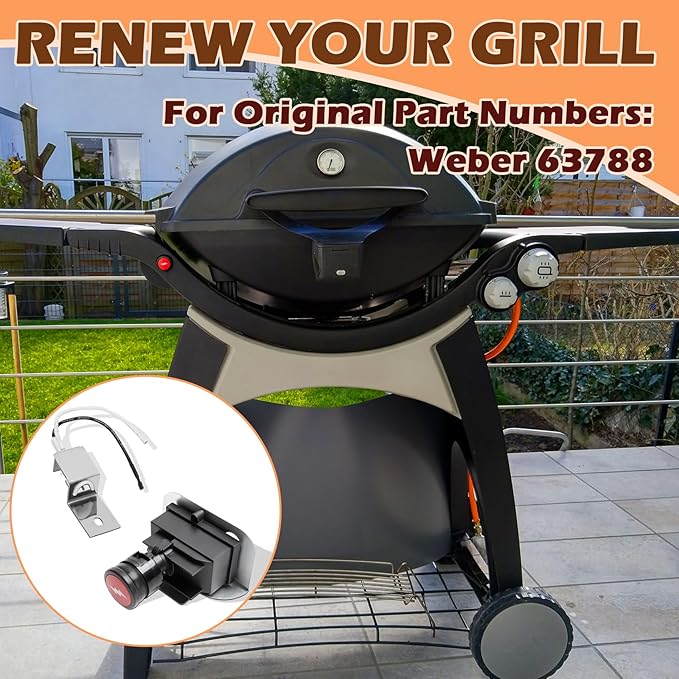 63788 Grill Igniter Kit for Weber Q3200 Q320 Gas Grill Igniter Replacement Parts, Electronic Push Starter Ignition Kit for Weber Q3200 Q320 Portable Grill Starter Replacement Parts 57067001