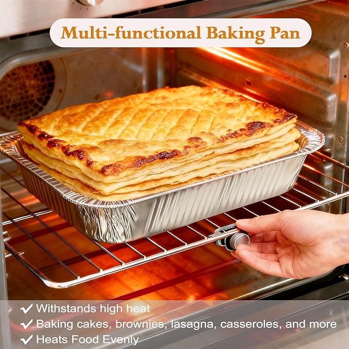 Aluminum Foil Pans 9x13 - Disposable Half Size Deep Steam Table Tin Foil Pans for Oven Baking Cake, Roasting Turkey, Food Prepping, Storing, Freezing, Chafing (30 Pack)
