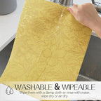 Romanstile Vinyl Placemats Set of 4-12 X 18 Inch - Heat Resistant Non-Slip Embossed Floral Place Mats 100% Waterproof Oilproof Wipeable Faux Leather Table Mats for Kitchen/Dining/Party, Yellow