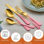 20 Piece Gold and Pink 18/0 Flatware Utensil Set for 4, Include Dinner Knife,Dinner Forks,Dinner Spoons,Salad Forks,Teaspoons,Silverware Set for 4, Dishwasher Safe