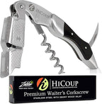 Hicoup Wine Opener - Professional Corkscrews for Wine Bottles w/Foil Cutter and Cap Remover - Manual Wine Key for Servers, Waiters, Bartenders and Home Use - Stainless Steel Ebony