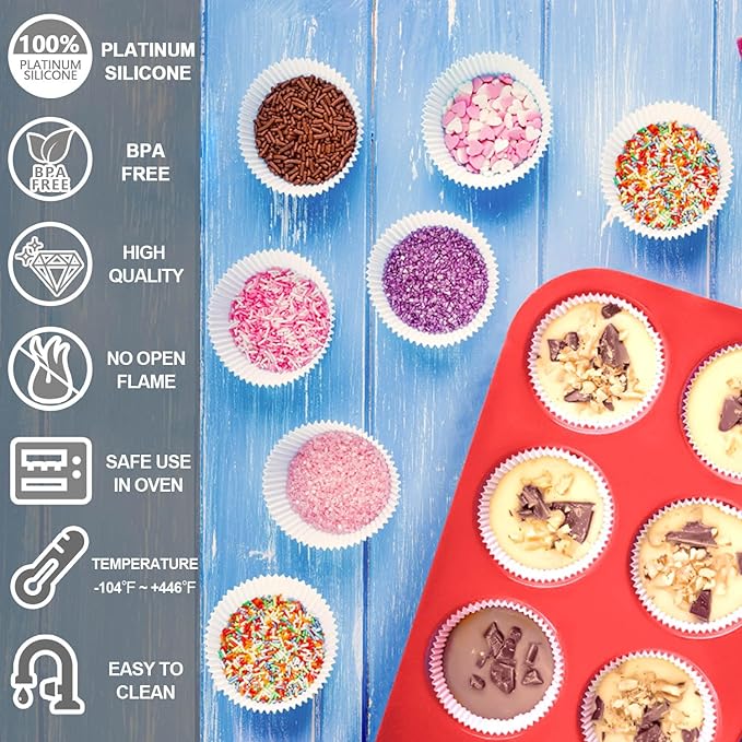 Anaeat Silicone Muffin Pan - 6 Cups Non-Stick Cupcake Molds, Food Grade Silicone Baking Tray for Making Egg Muffin, Cupcake, Quiches, Tart and Desserts, Reusable Muffin Tin Just Pop Out (3 Pack)