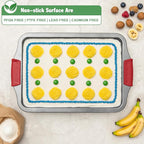 Tiawudi 13" x 9" Cake Pan, 0.8mm Thick Heavy Duty Baking Dish with Diamond Texture Pattern for Even Heating, Nonstick Baking Pan for Bread, Brownie or Lasagna, Cake Mold with Silicone Grip Handles