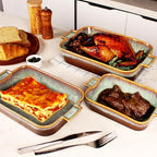 Rectangular 11.5 x 8.5 Casserole Dish, 2.5 Qt Ceramic Au gratin Baking Dish with Handles, or for mixing, salad, pasta plate, Best gift for those who love baking, Microwave, Oven safe