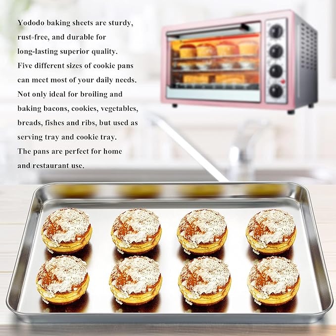 Baking Sheet with Silicone Mat Set of 4, Stainless Steel Cookie Sheet Baking Pan Tray with Silicone Mat, Non Toxic & Heavy Duty & Easy Clean - Size of 16 inch