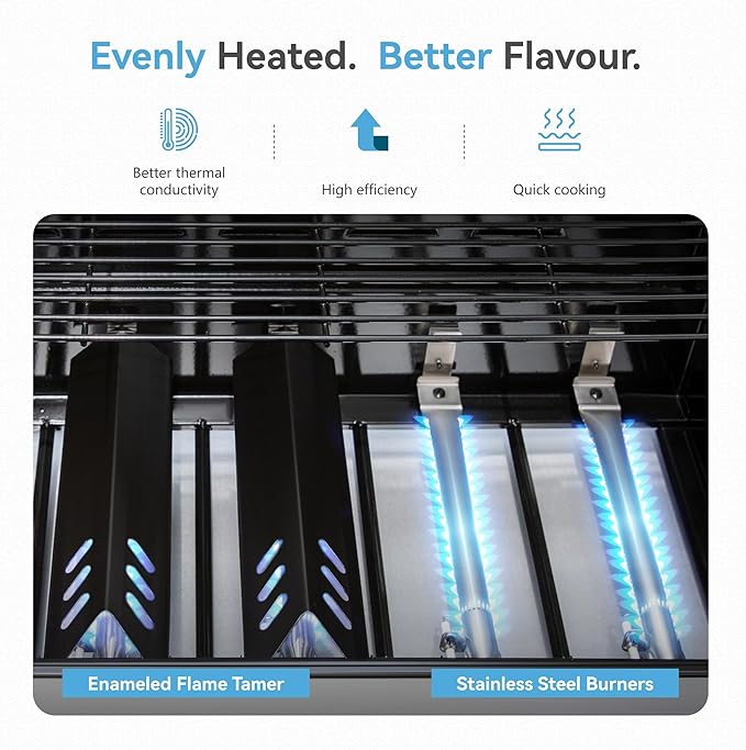 2 in 1 Propane Griddle Grill Combo, 6-Burner Propane Gas BBQ Combo Grill with Porcelain-Enameled Cast Iron Grates & Plate, 42,000 BTU with Side Stove for Outdoor Cooking Camping Patio Backyard