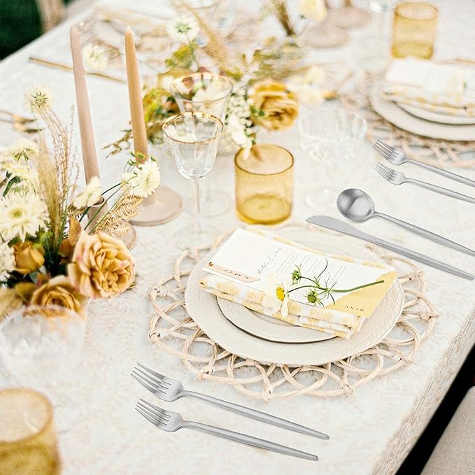 Matte Silverware Set , Oliviola 20-Piece Stainless Steel Flatware Cutlery Set Service for 4, Satin Finish Kitchen Utensil Set, Dishwasher Safe