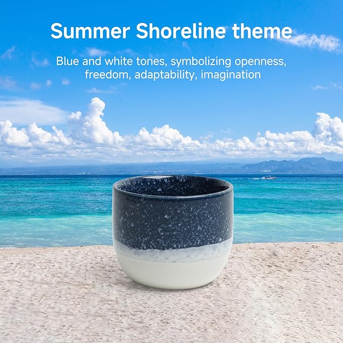 Set of 4 Ceramic Espresso Cups-4 oz, Blue & White Summer Coastline Design, Ideal for Espresso, Coffee, Tea, & More,Small Ceramic Coffee Mugs, Dishwasher & Microwave Safe