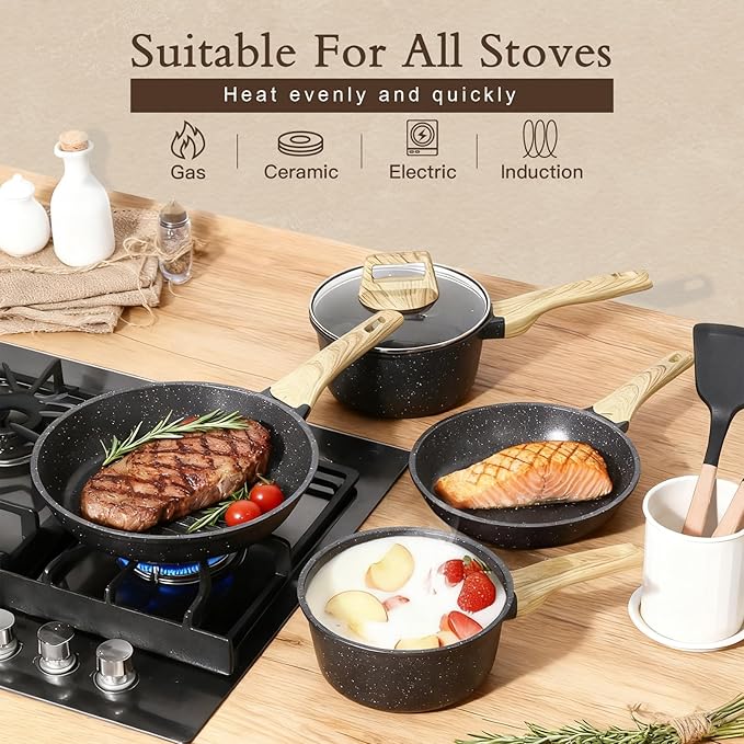 GiPP Ceramic Pots and Pans Set Non Stick - 17 Pcs Nonstick Cookware Set, Non-toxic Healthy Kitchen Cooking Set w/Frying Pans Set, Dishwasher Safe, PFAS PTFE PFOA PFOS Free